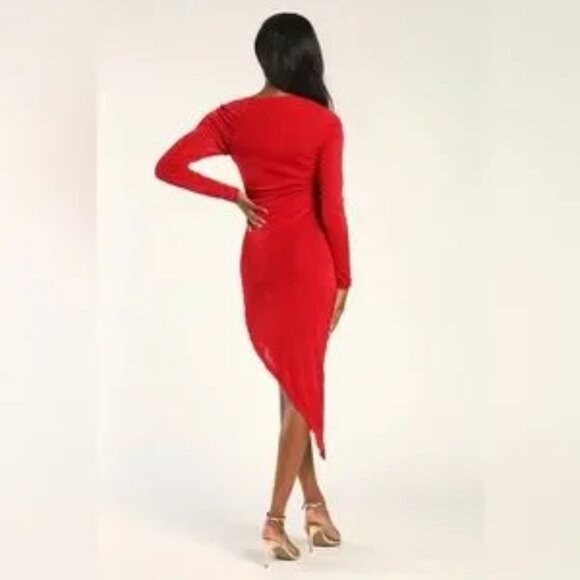 NWT Authentic Vibe Red Long Sleeve Asymmetrical Midi Dress size L - Picture 4 of 5